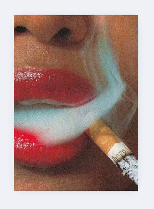 Girl with red lipstick smoking cigarette poster