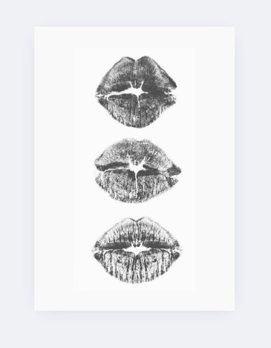 Black and white lipstick kisses poster